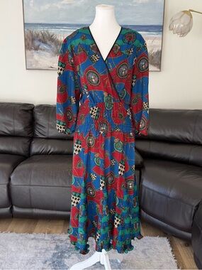Diane Freis Original Vintage Printed Maxi Dress Flowy Boho Bold Size M/L 80s EUC
